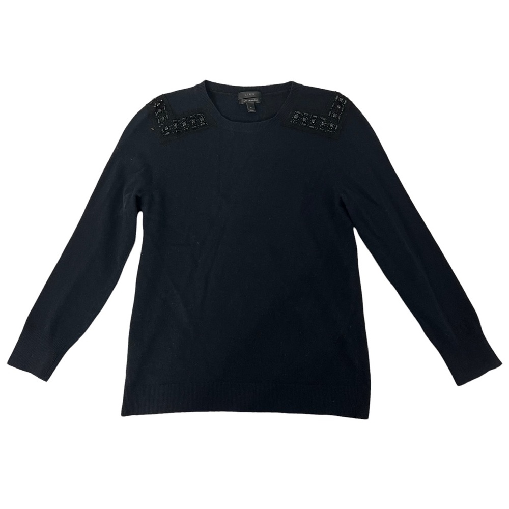 J.Crew | Cashmere Blend Sweater w/ Shoulder Appliqués, Size Small, Navy